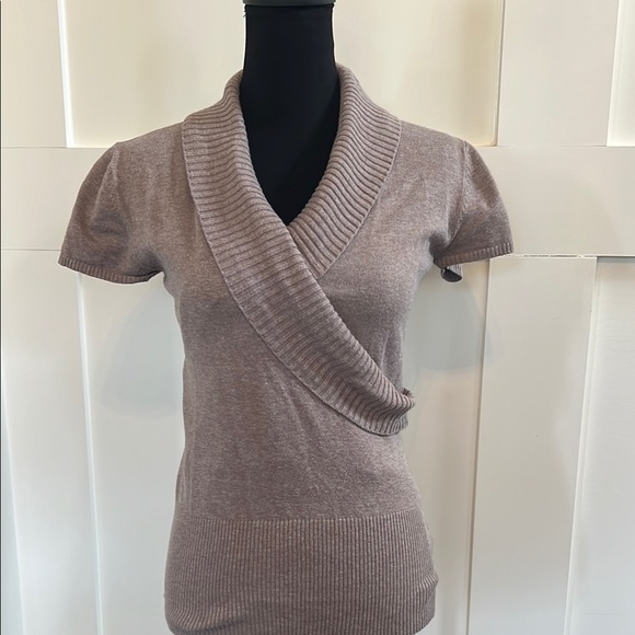 Iz Byer Sweaters - Stylish Wrap Knit Top in Taupe